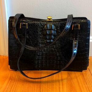 Black faux alligator handbag